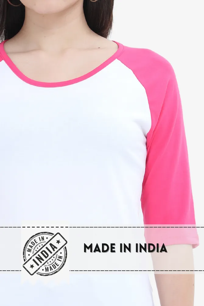 Pink White Raglan Sleeve T-shirt for women