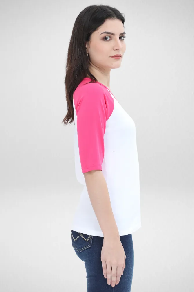 Pink White Raglan Sleeve T-shirt for women