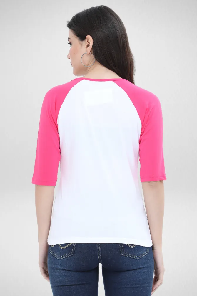 Pink White Raglan Sleeve T-shirt for women