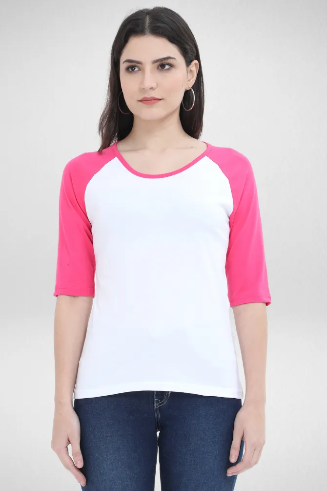 Pink White Raglan Sleeve T-shirt for women
