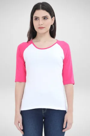 Pink White Raglan Sleeve T-shirt for women