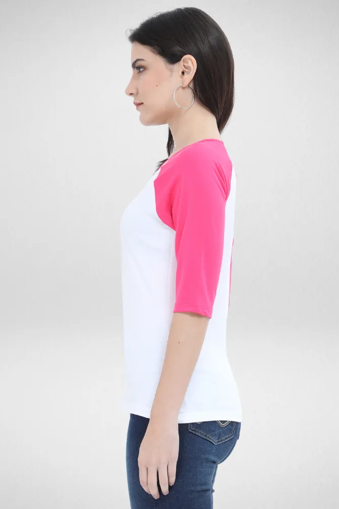 Pink White Raglan Sleeve T-shirt for women