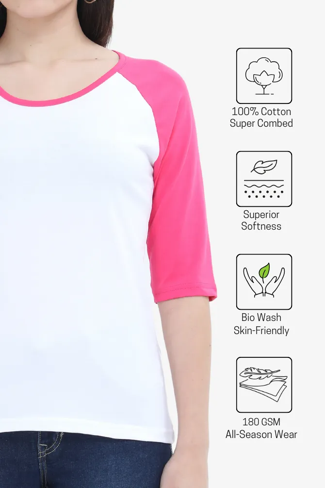 Pink White Raglan Sleeve T-shirt for women