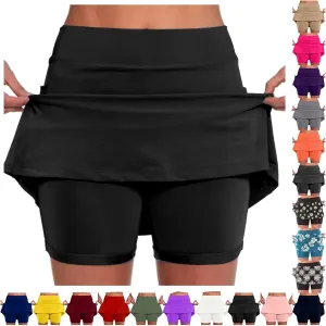 Plus Size Skorts for Women Tummy Control High Waisted Athletic Tennis Golf Skirts with Shorts Pockets Biker Shorts