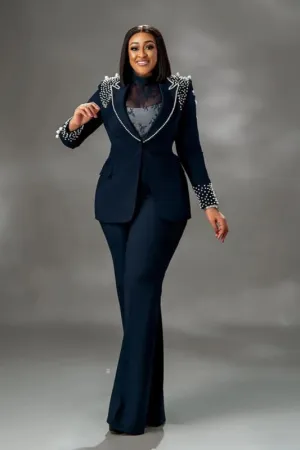 Plus Size Women Suits 3 Pieces Luxury Beadings Pearls Party Prom Wear Women Outfits