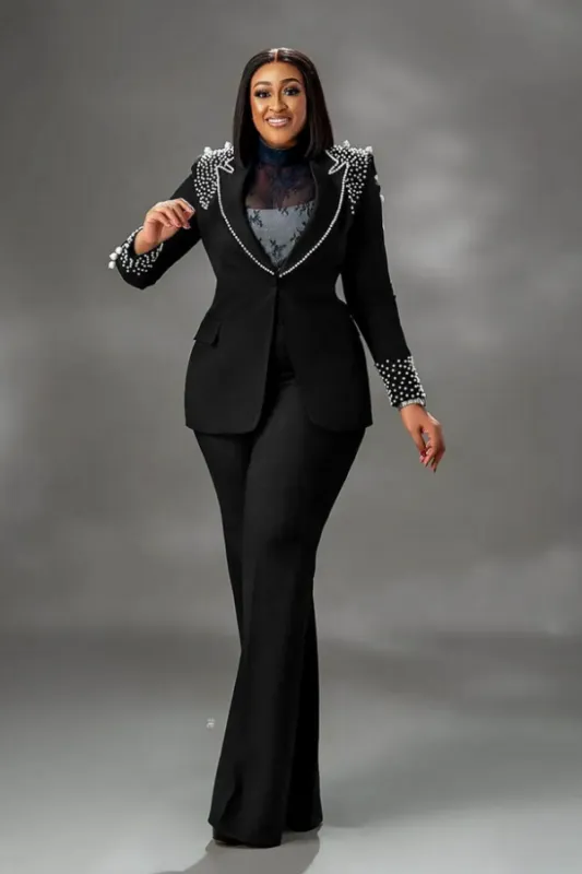 Plus Size Women Suits 3 Pieces Luxury Beadings Pearls Party Prom Wear Women Outfits