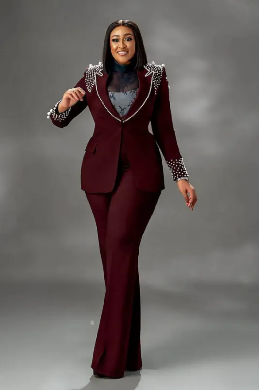 Plus Size Women Suits 3 Pieces Luxury Beadings Pearls Party Prom Wear Women Outfits