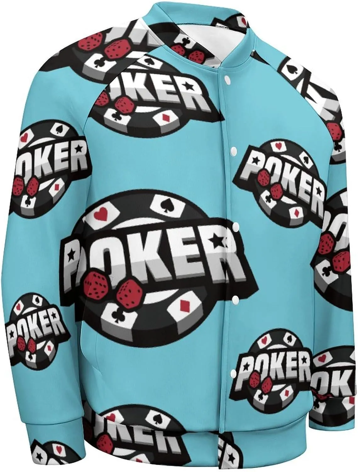 Poker Card Lightweight Men's Baseball Jackets Relaxed Fit Varsity Bomber Jacket Windbreaker Coat
