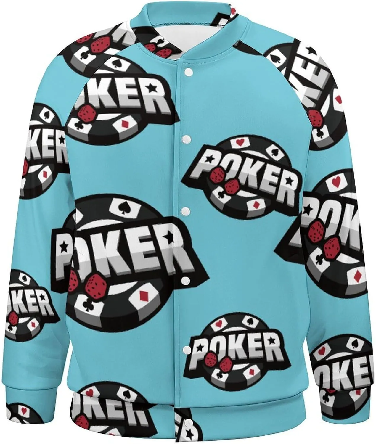 Poker Card Lightweight Men's Baseball Jackets Relaxed Fit Varsity Bomber Jacket Windbreaker Coat
