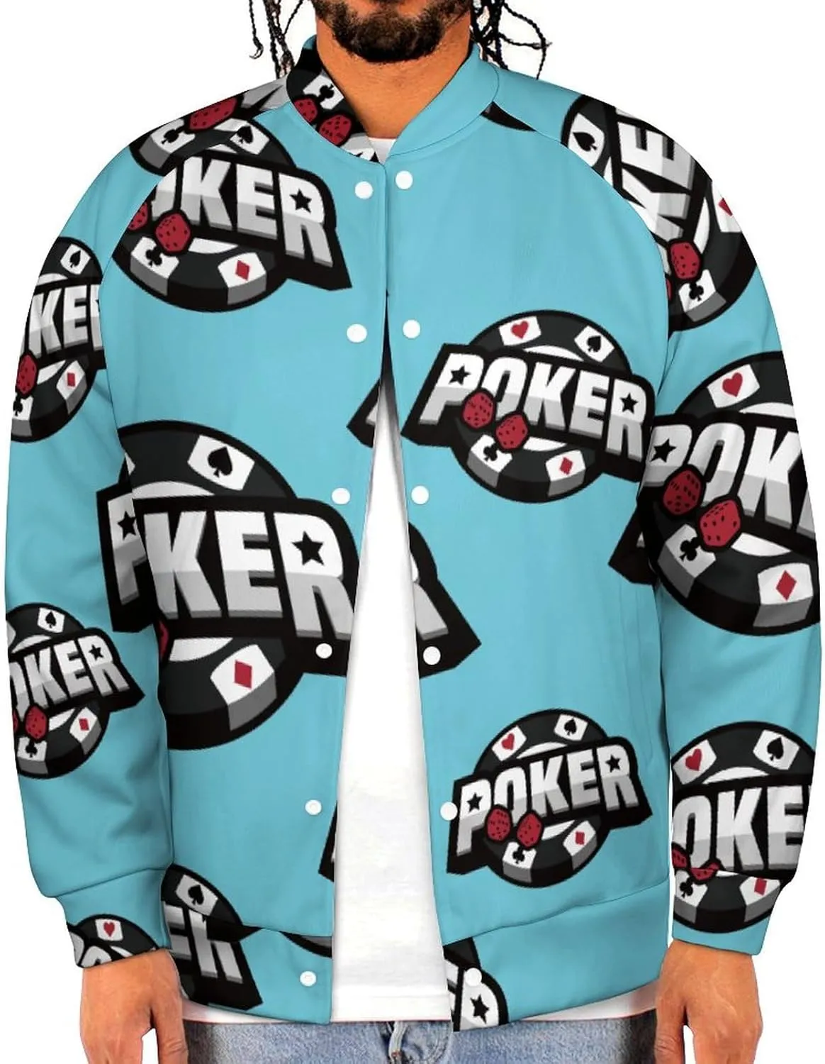 Poker Card Lightweight Men's Baseball Jackets Relaxed Fit Varsity Bomber Jacket Windbreaker Coat