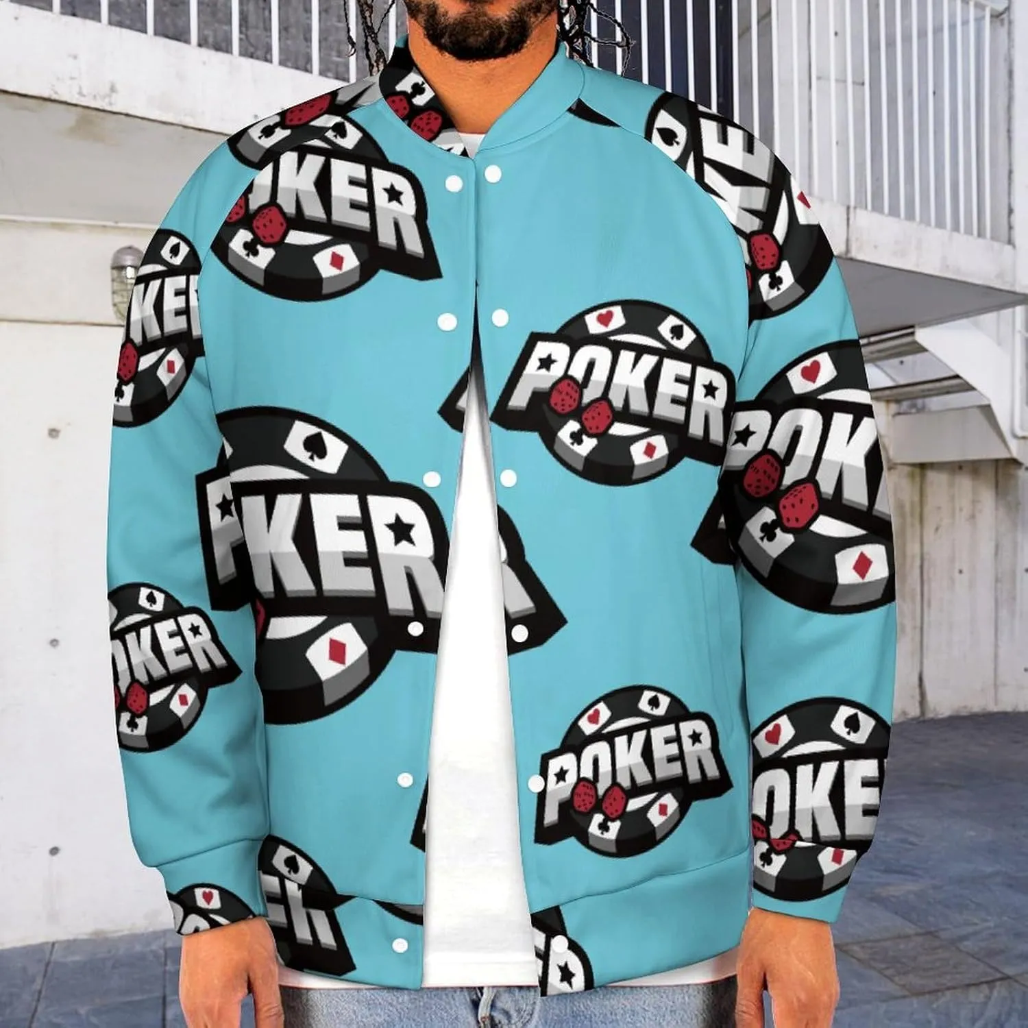 Poker Card Lightweight Men's Baseball Jackets Relaxed Fit Varsity Bomber Jacket Windbreaker Coat