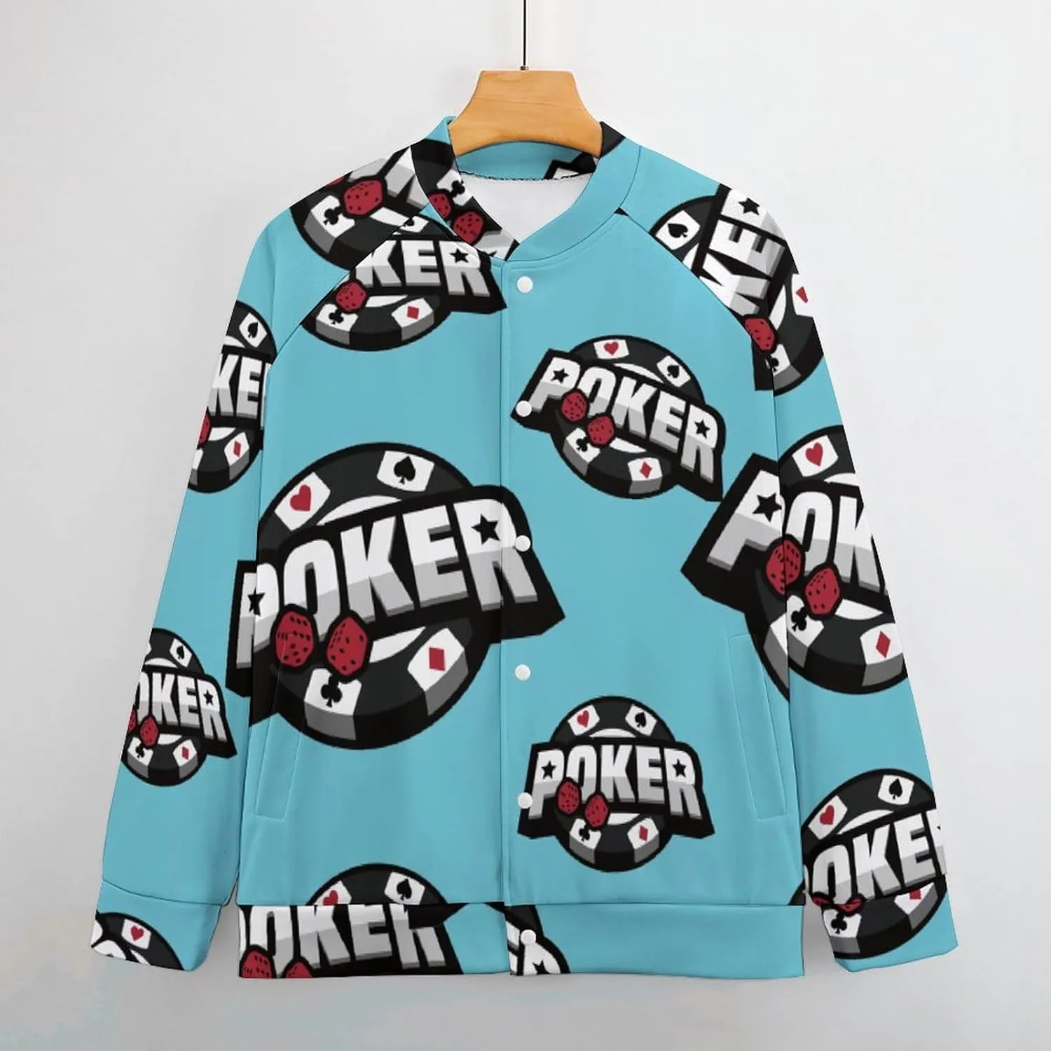 Poker Card Lightweight Men's Baseball Jackets Relaxed Fit Varsity Bomber Jacket Windbreaker Coat
