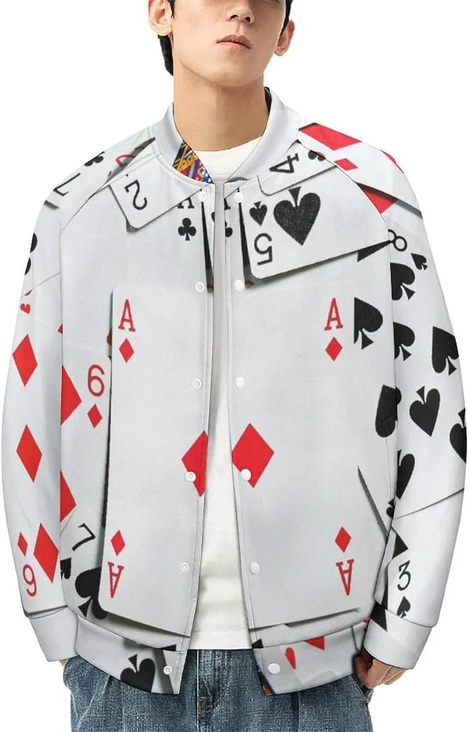 Poker Cards Lightweight Men's Baseball Jackets Relaxed Fit Varsity Bomber Jacket Windbreaker Coat