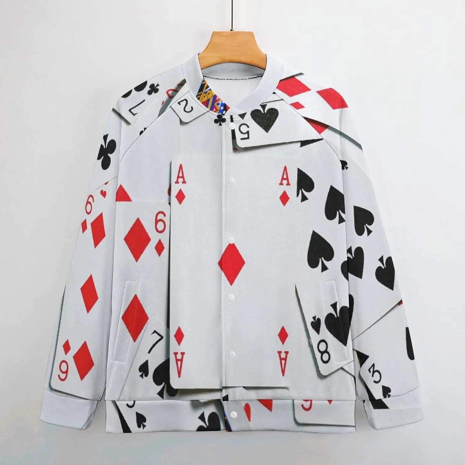 Poker Cards Lightweight Men's Baseball Jackets Relaxed Fit Varsity Bomber Jacket Windbreaker Coat