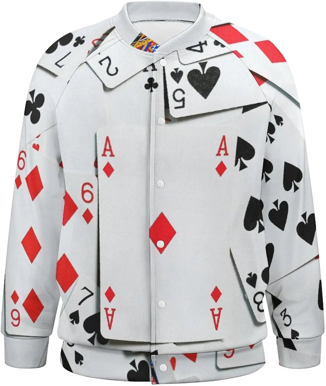 Poker Cards Lightweight Men's Baseball Jackets Relaxed Fit Varsity Bomber Jacket Windbreaker Coat