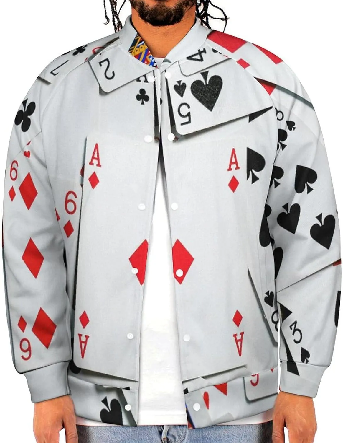 Poker Cards Lightweight Men's Baseball Jackets Relaxed Fit Varsity Bomber Jacket Windbreaker Coat