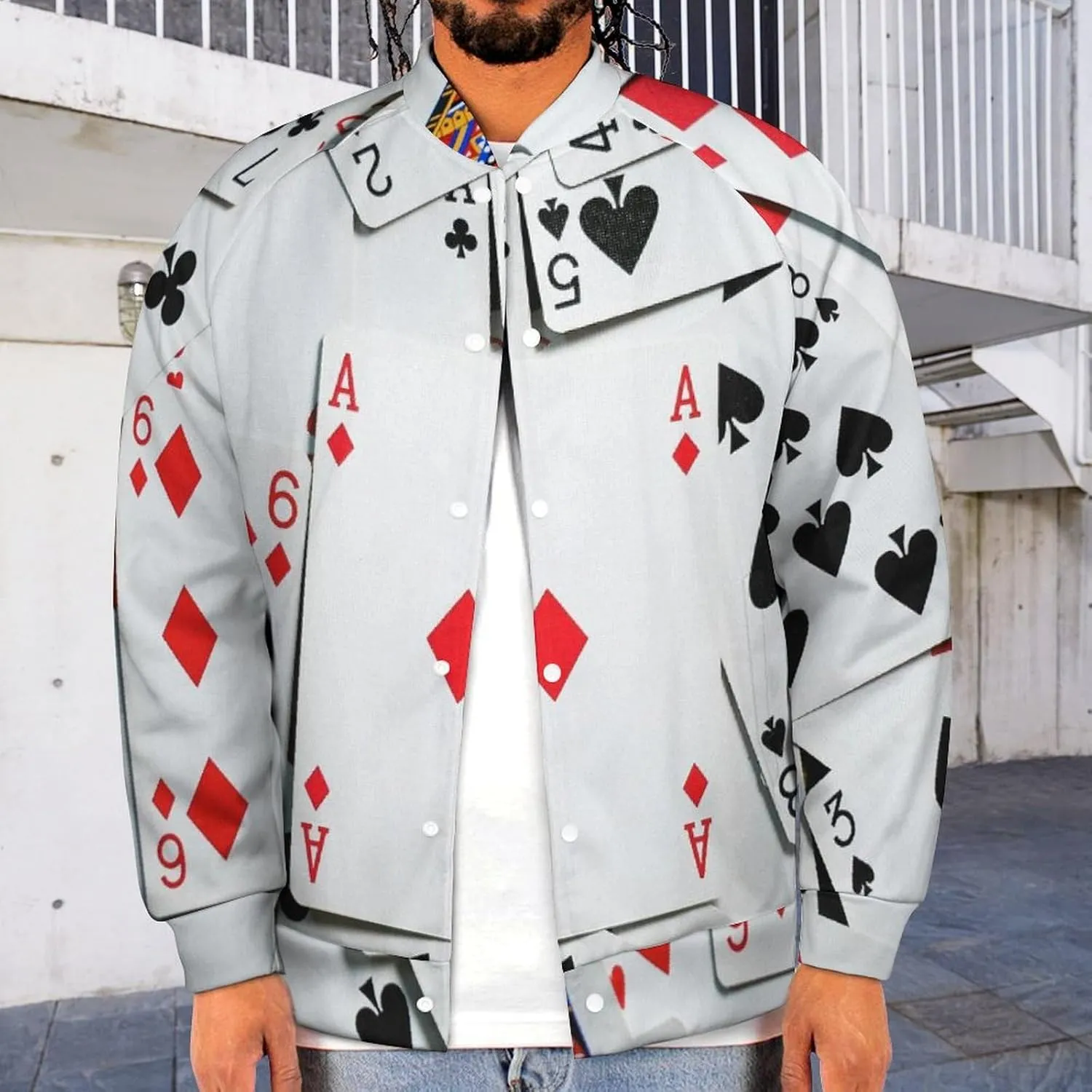 Poker Cards Lightweight Men's Baseball Jackets Relaxed Fit Varsity Bomber Jacket Windbreaker Coat