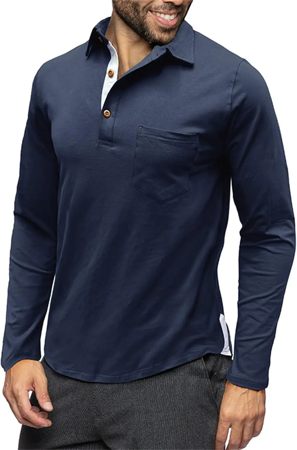 Polo Mens Shirts Long Sleeve Lapel Collar Polo Golf Shirts Casual Solid Fashion Fall Winter Polo Shirts Sweatshirt