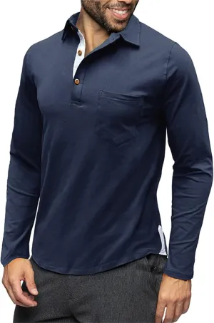Polo Mens Shirts Long Sleeve Lapel Collar Polo Golf Shirts Casual Solid Fashion Fall Winter Polo Shirts Sweatshirt