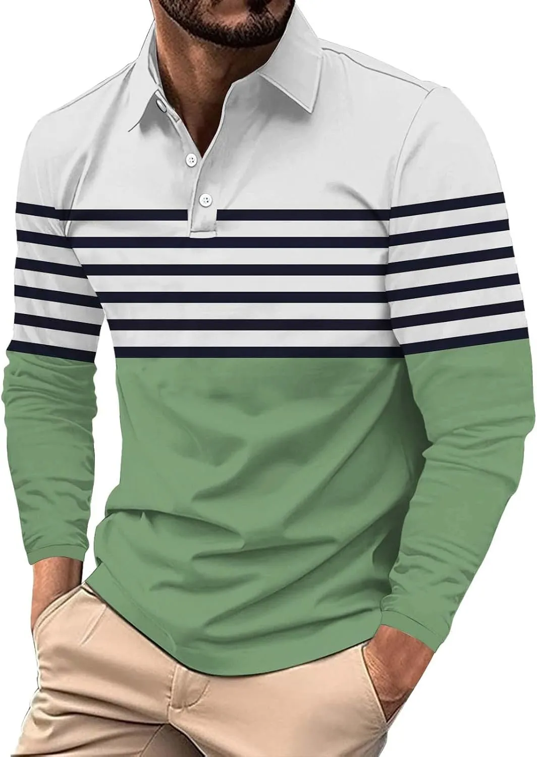 Polo Shirts for Men Cotton Business Fashion Printing Long Sleeve Lapel Zipper Pocket Mens Flannel Shirts Long