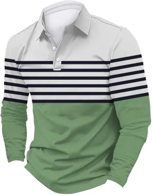Polo Shirts for Men Cotton Business Fashion Printing Long Sleeve Lapel Zipper Pocket Mens Flannel Shirts Long