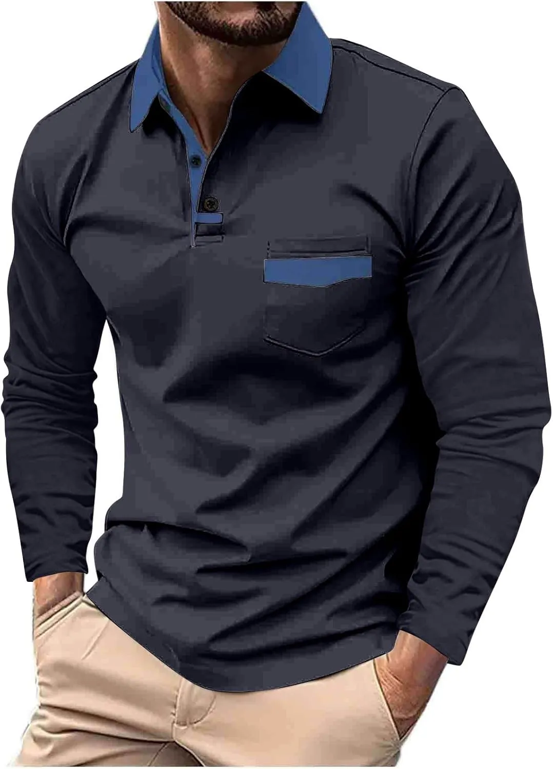 Polo Shirts for Men Long Sleeve Golf Shirts Casual Turndown Collar Outdoor Shirts Lightweight Classic Slim Fit Shirts