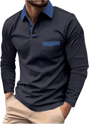 Polo Shirts for Men Long Sleeve Golf Shirts Casual Turndown Collar Outdoor Shirts Lightweight Classic Slim Fit Shirts