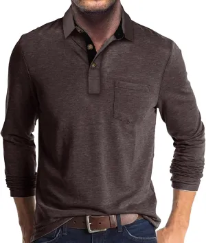 Polo Shirts for Men Long Sleeve Golf Shirts Trendy Soild Color Work Shirts Casual Lapel Button Pullover Slim Fit Shirt