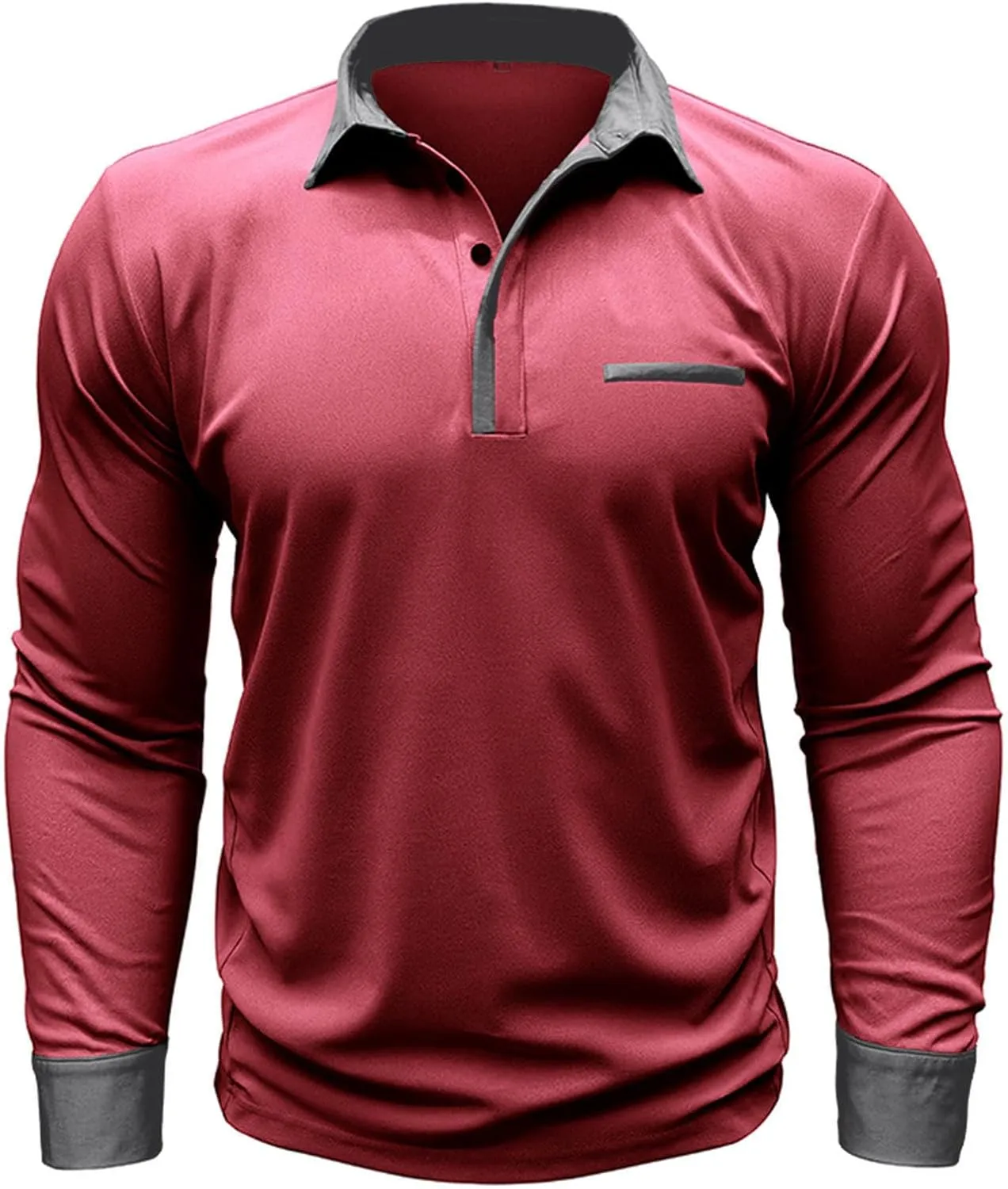 Polo Shirts for Men Muscle Button Down Long Sleeve Polo Shirts Big and Tall Lapel Neck Basic Slim Fit Pullover