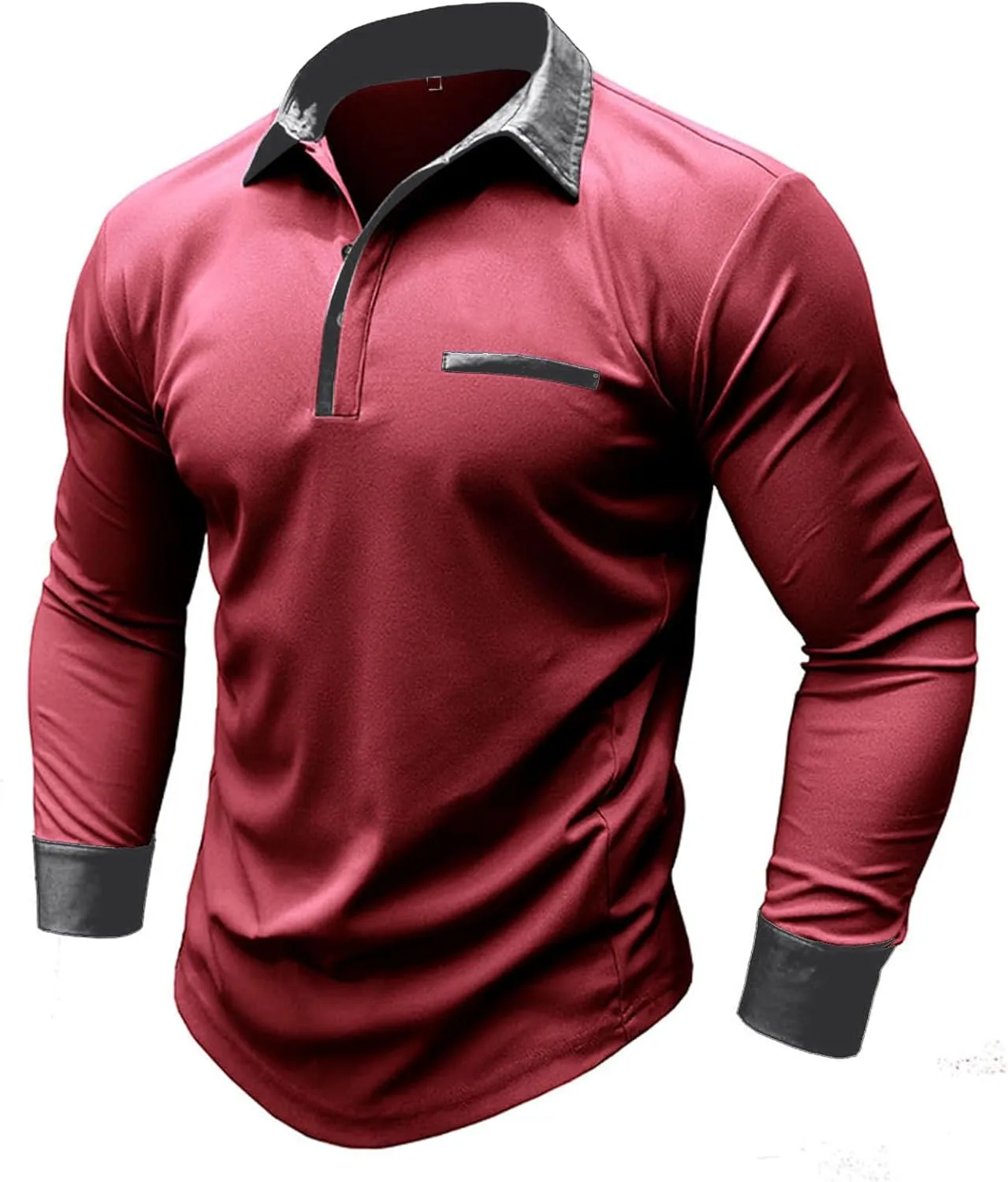 Polo Shirts for Men Muscle Button Down Long Sleeve Polo Shirts Big and Tall Lapel Neck Basic Slim Fit Pullover