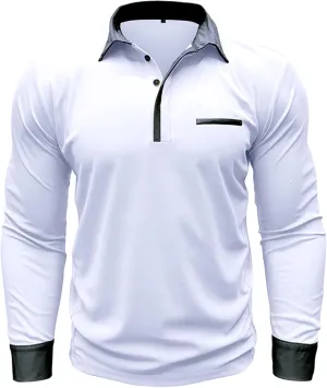Polo Shirts for Men Muscle Button Down Long Sleeve Polo Shirts Big and Tall Lapel Neck Basic Slim Fit Pullover