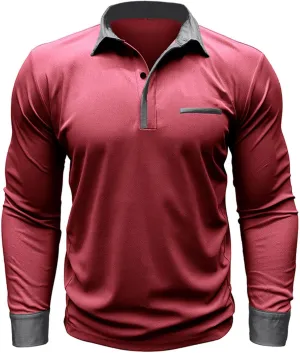 Polo Shirts for Men Muscle Button Down Long Sleeve Polo Shirts Big and Tall Lapel Neck Basic Slim Fit Pullover