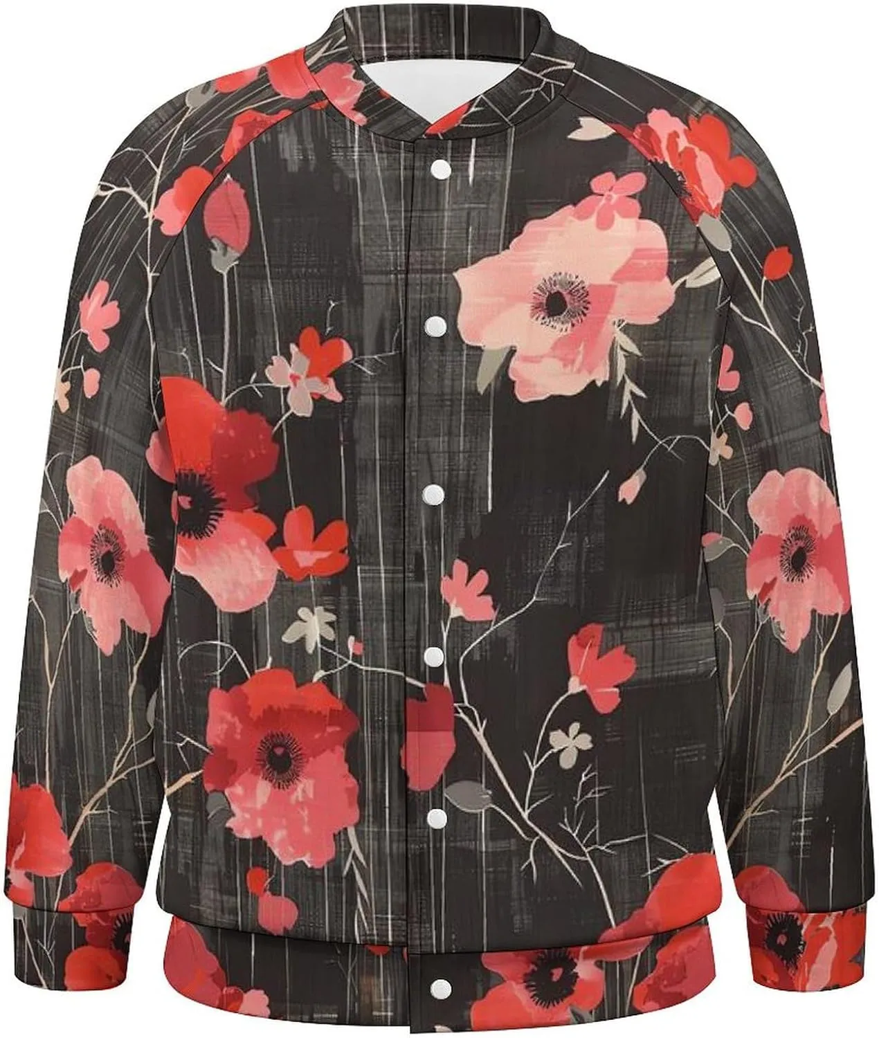 Poppy Flower Black White Checkered Lightweight Men's Baseball Jackets Relaxed Fit Varsity Bomber Jacket Windbreaker Coat