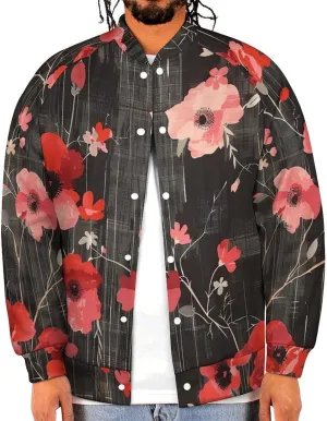 Poppy Flower Black White Checkered Lightweight Men's Baseball Jackets Relaxed Fit Varsity Bomber Jacket Windbreaker Coat