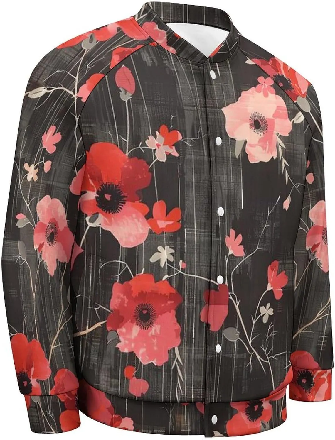 Poppy Flower Black White Checkered Lightweight Men's Baseball Jackets Relaxed Fit Varsity Bomber Jacket Windbreaker Coat