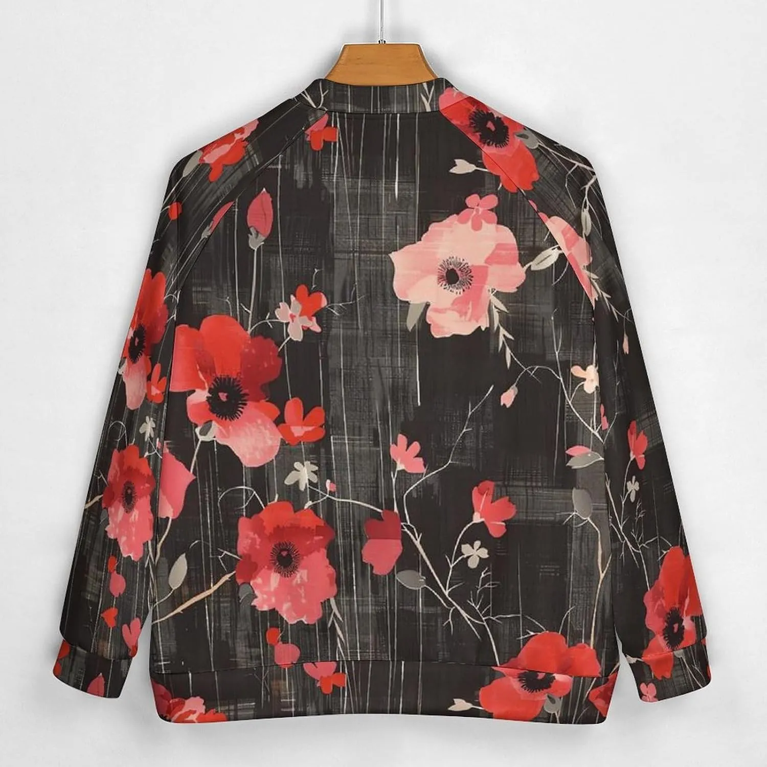 Poppy Flower Black White Checkered Lightweight Men's Baseball Jackets Relaxed Fit Varsity Bomber Jacket Windbreaker Coat