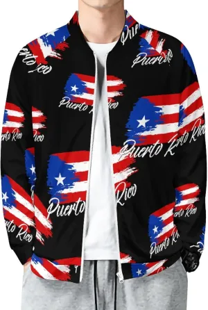 Puerto Rican Flag Lightweight Bomber Jacket Men Golf Fashion Coat Track Jackets Casual Windbreaker Shirt