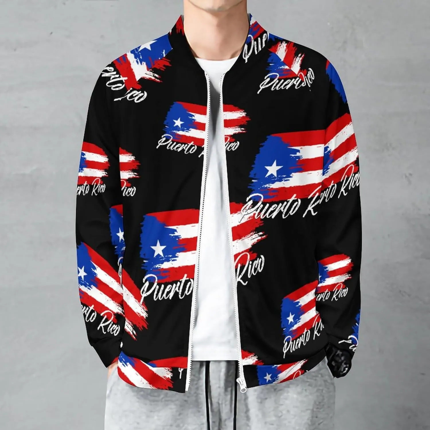 Puerto Rican Flag Lightweight Bomber Jacket Men Golf Fashion Coat Track Jackets Casual Windbreaker Shirt