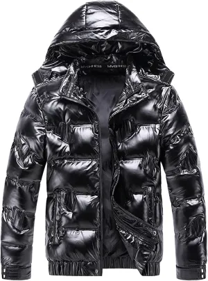 Puffer Jacket Men With Hood Waterproof Shiny Reflective Down Coat Lightweight Packable Winter Thicken Bubble Jackets