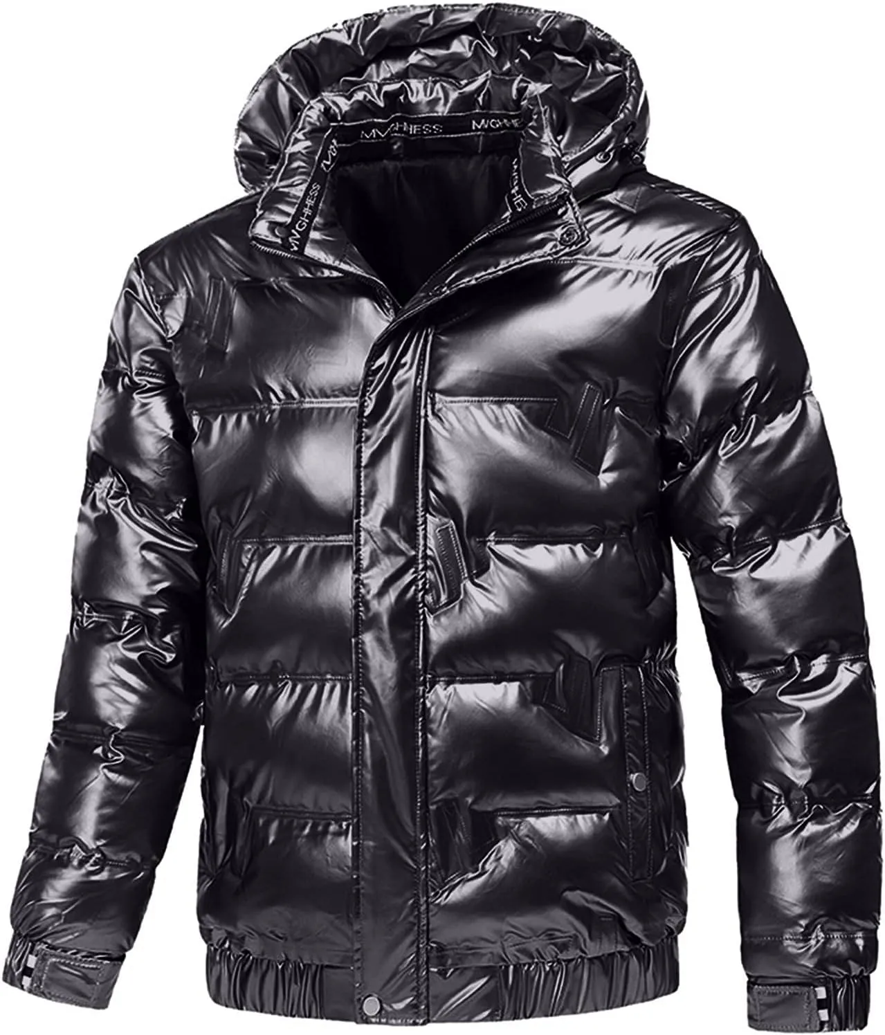 Puffer Jacket Men With Hood Waterproof Shiny Reflective Down Coat Lightweight Packable Winter Thicken Bubble Jackets