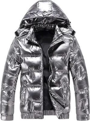 Puffer Jacket Men With Hood Waterproof Shiny Reflective Down Coat Lightweight Packable Winter Thicken Bubble Jackets