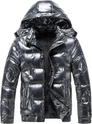 Puffer Jacket Men With Hood Waterproof Shiny Reflective Down Coat Lightweight Packable Winter Thicken Bubble Jackets