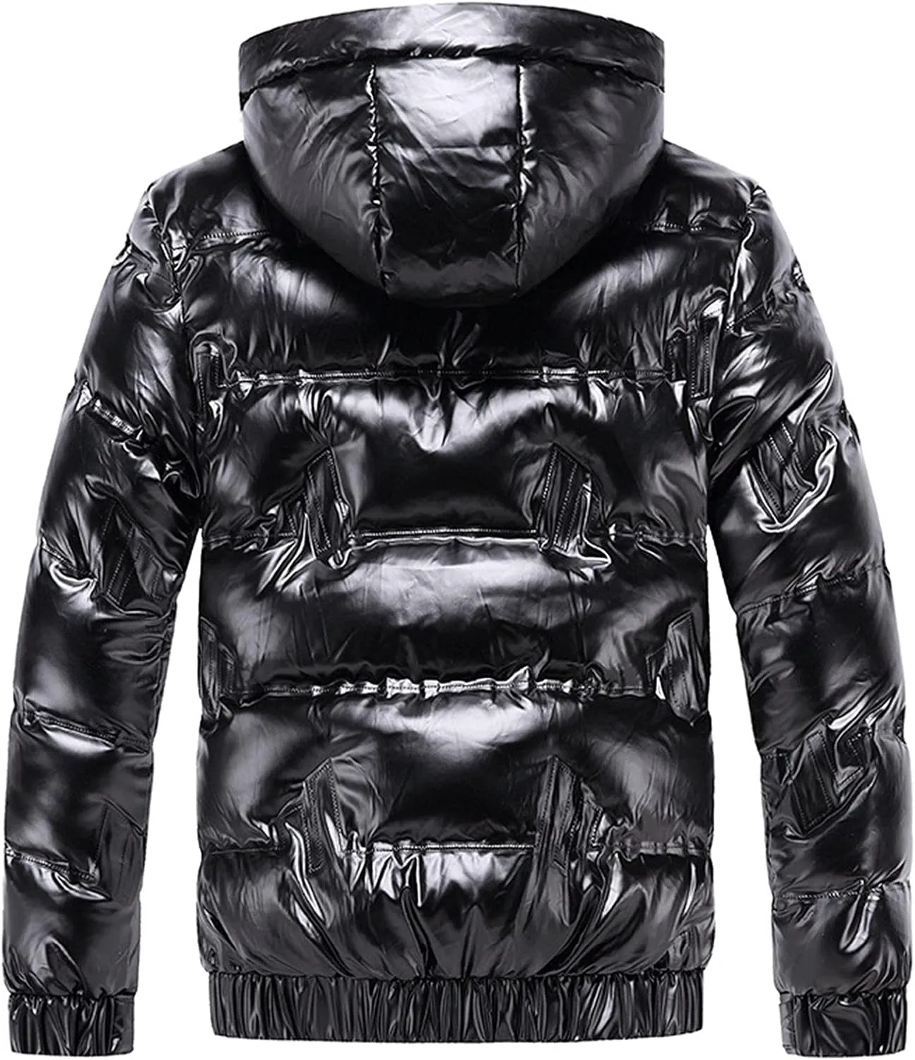Puffer Jacket Men With Hood Waterproof Shiny Reflective Down Coat Lightweight Packable Winter Thicken Bubble Jackets