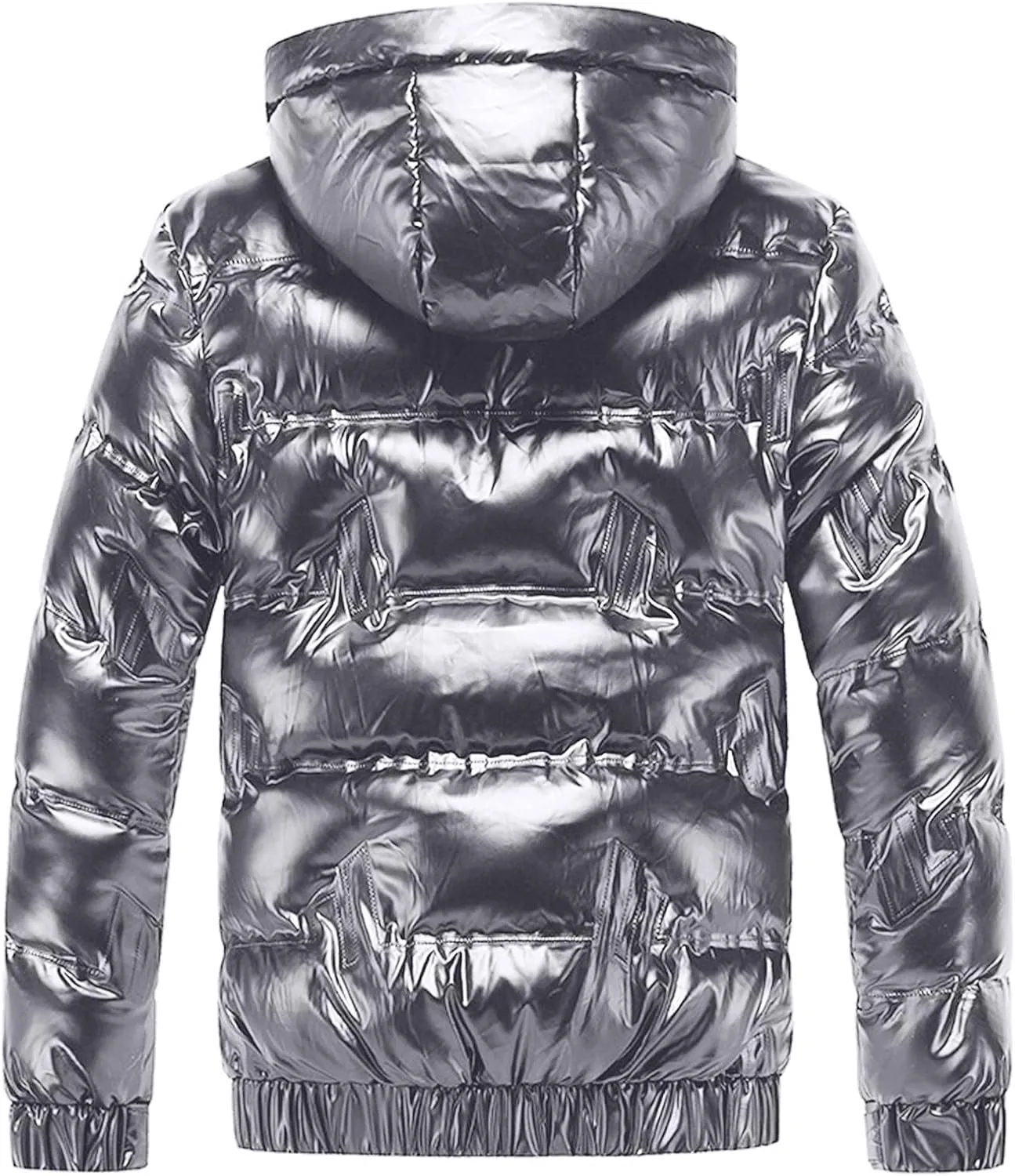 Puffer Jacket Men With Hood Waterproof Shiny Reflective Down Coat Lightweight Packable Winter Thicken Bubble Jackets