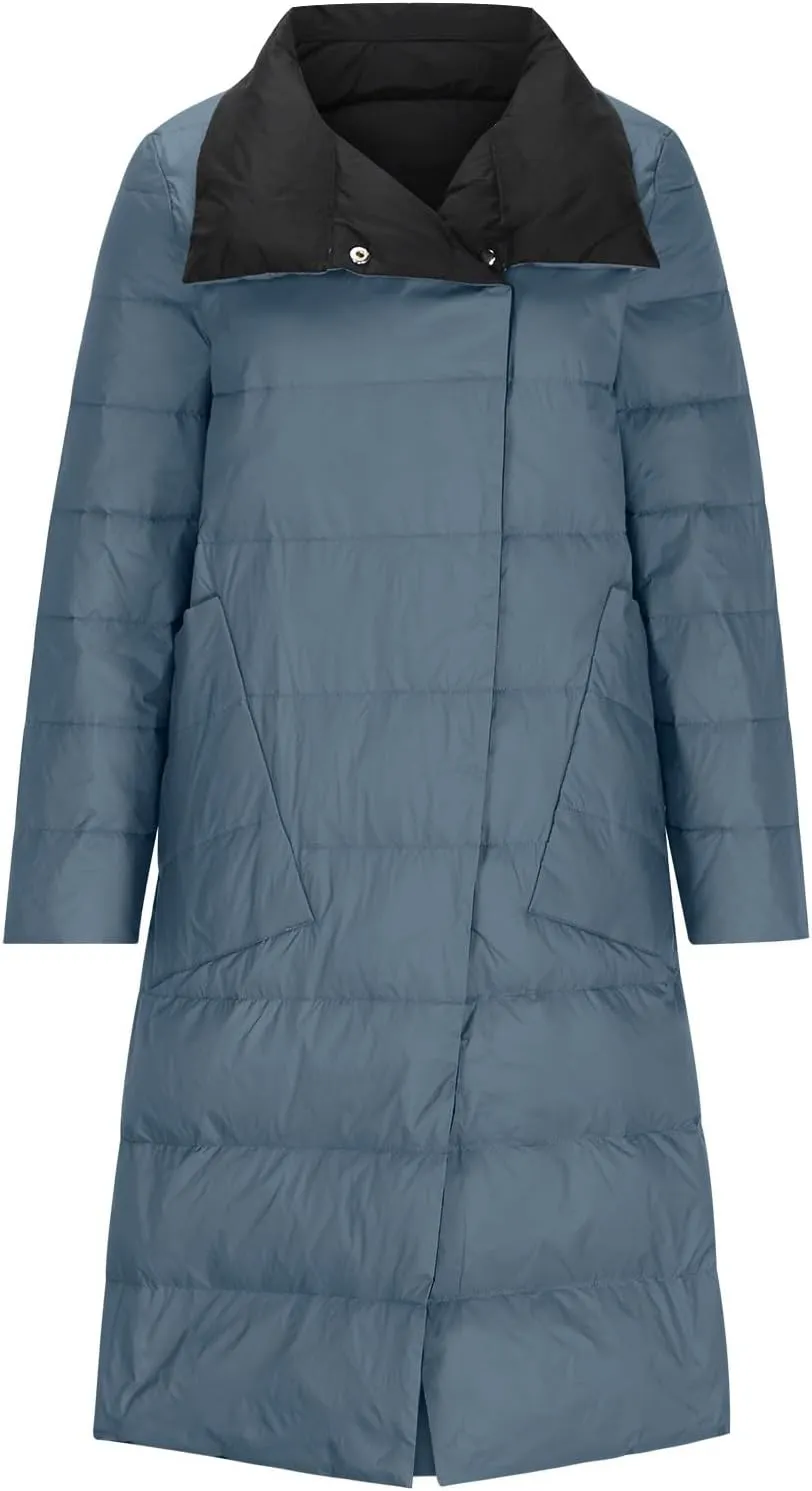Puffer Jacket Womens Long Lightweight Winter Warm down Coat Button down Casual Fashion Comfy Windproof Quilted Jacket
