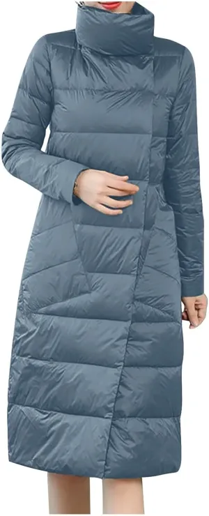 Puffer Jacket Womens Long Lightweight Winter Warm down Coat Button down Casual Fashion Comfy Windproof Quilted Jacket