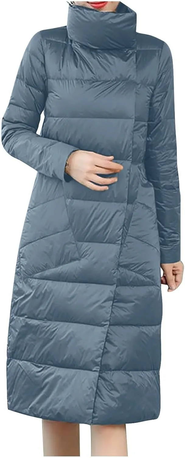 Puffer Jacket Womens Long Lightweight Winter Warm down Coat Button down Casual Fashion Comfy Windproof Quilted Jacket