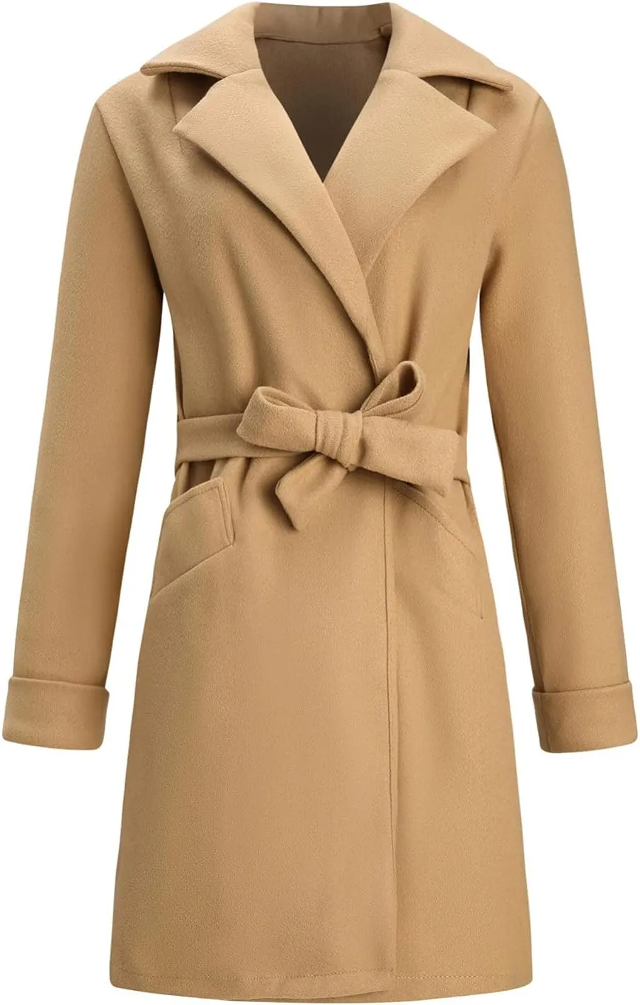 QWENTMTNTY Women's Wool Trench Coats Long Classic Winter Lapel Collar Belted Pea Coats Fashion Loose Wool Peacoat Jackets