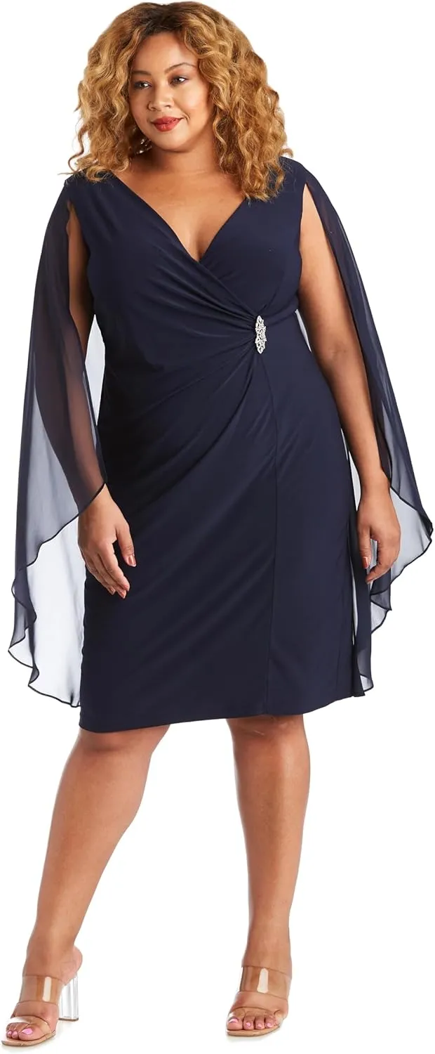 R&M Richards Womens Plus Faux Wrap Sheath Dress
