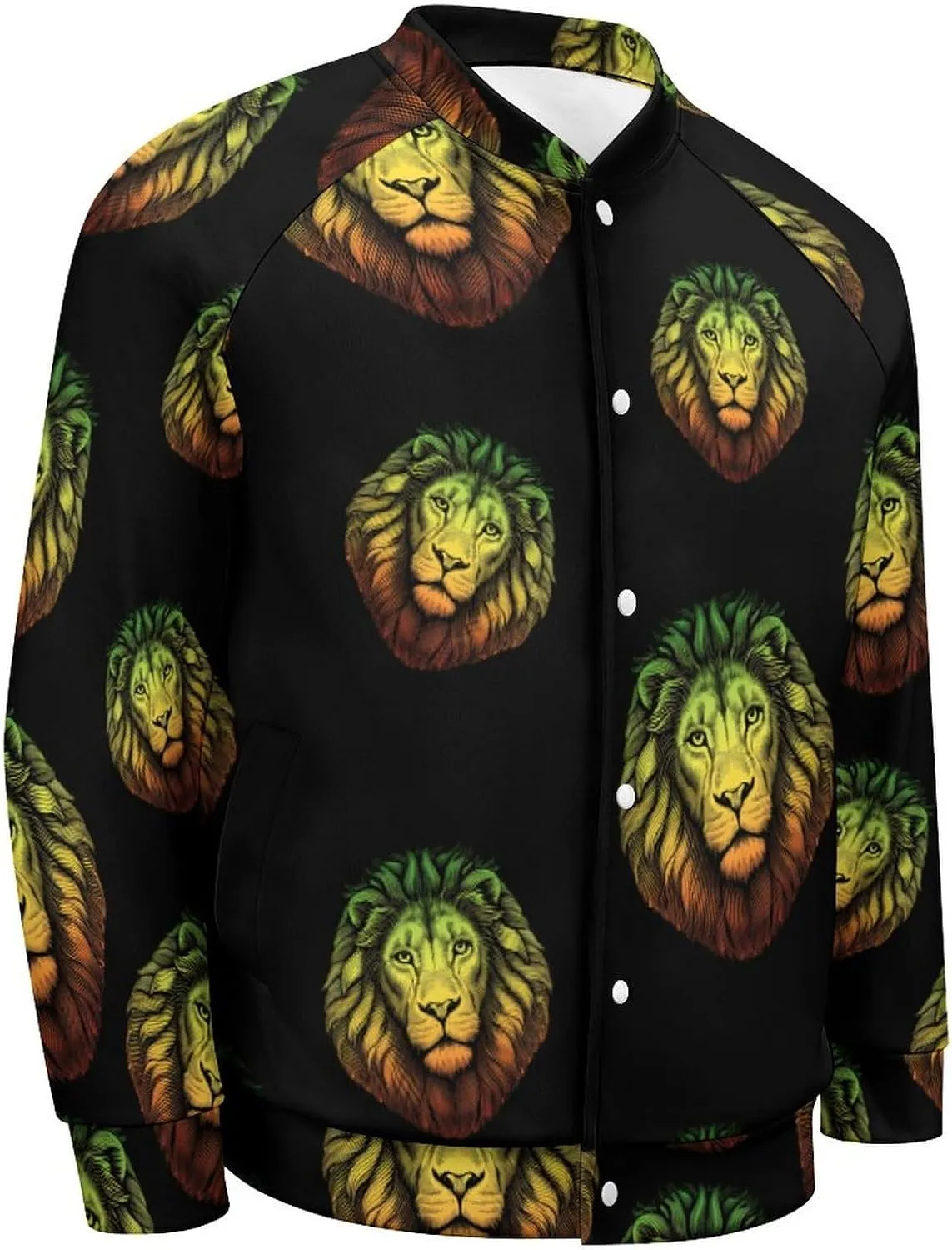 Rasta Lion Head Lightweight Men's Baseball Jackets Relaxed Fit Varsity Bomber Jacket Windbreaker Coat